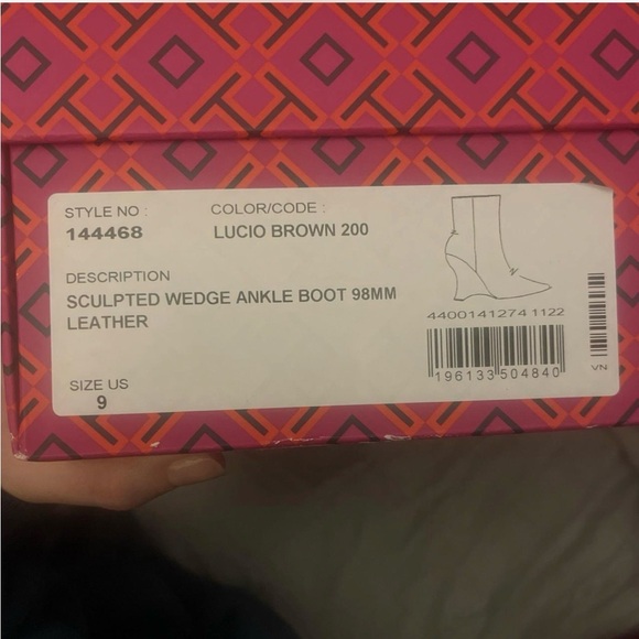 Tory Burch Brown Leather Wedge Boots NEW WITH BOX sz 9 - Picture 3 of 6